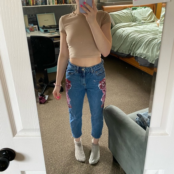 painted top shop mom jeans 🌸🌸🌸 - Picture 2 of 3